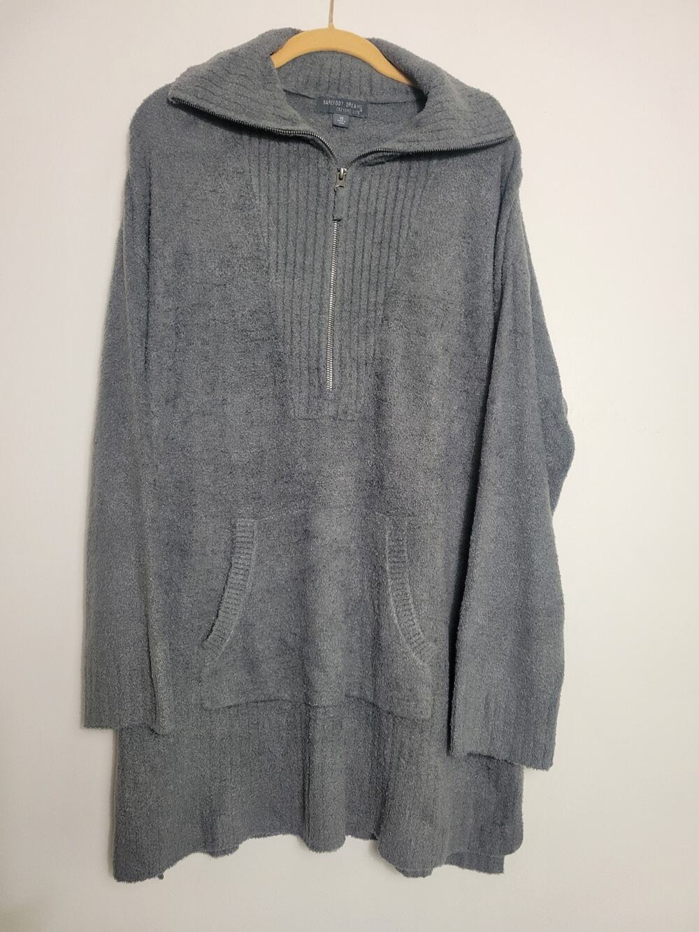 Barefoot Dreams Womens XL CozyChic Lite Half Zip Tunic Sweater Blue Gray